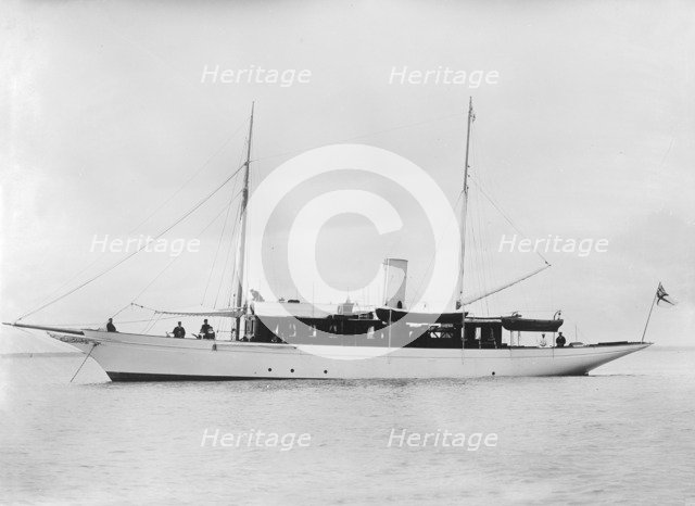 The steam yacht 'Madeline' at anchor. Creator: Kirk & Sons of Cowes.