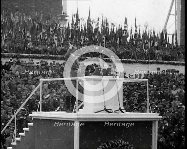 Adolf Hitler Waving to a Large Crowd, 1930s. Creator: British Pathe Ltd.