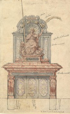 Design for a Chimneypiece with a Personification of Virtue, 1616. Creator: Anon.