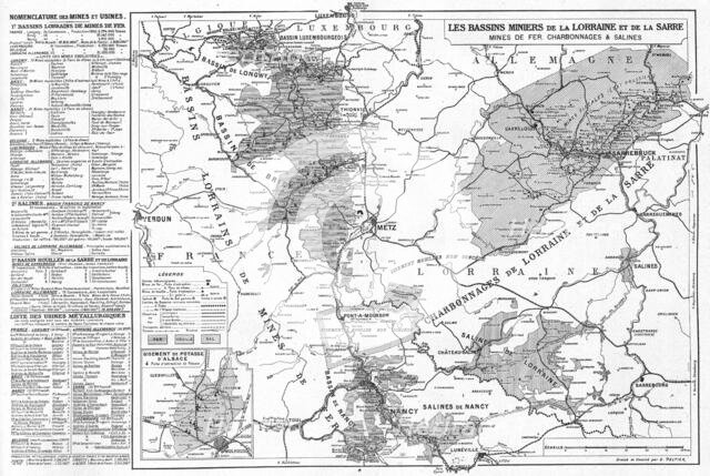 'Carte des bassins miniers et des usines metallurgiques de la Lorraine et de la Sarre', 1916. Creator: Unknown.