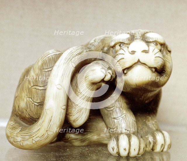 Netsuke carved in the form of a tiger, one of the 12 animals of the Japanese zodiac. Artist: Unknown
