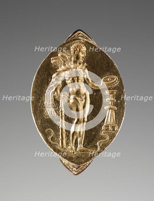 Gold Ring with Herakles Pouring a Libation, about 400 BC. Creator: Unknown.