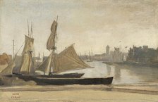 Dunkerque, Fishing Boats Tied To The Wharf, c1830. Creator: Jean-Baptiste-Camille Corot.
