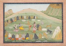 Hanuman Revives Rama and Lakshmana with Medicinal Herbs: Illustrated folio..., ca. 1790. Creator: Workshop active in the First generation after Nainsukh (active ca. 1735?78).
