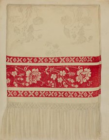 Linen Towel - Flower Design, c. 1936. Creator: Eva Wilson.