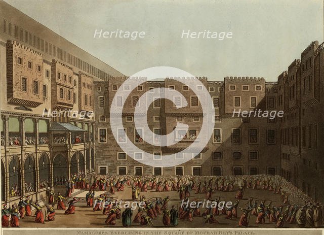 Mamluks exercising in the square of Murad Bey's Palace, 1802. Artist: Mayer, Luigi (1755-1803)
