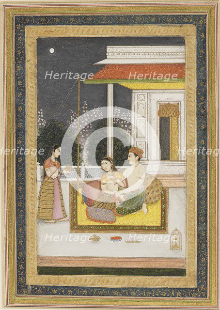 Love scene on a terrace at night, c1790. Artist: Unknown.