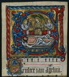 Three Cuttings from a Missal: Initial E with the Angels of the Entombment, c. 1470-1500. Creator: Unknown.
