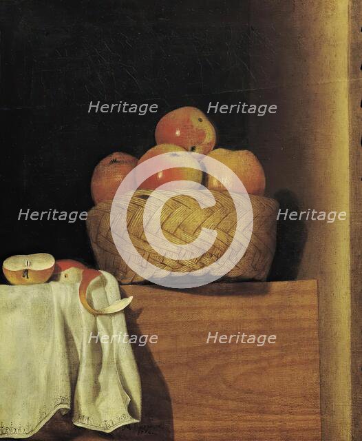 Still life with apple basket, 1754. Creator: Anna Maria Punz.