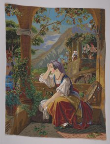 Picture embroidered with glass beads, 1864. Creator: Unknown.