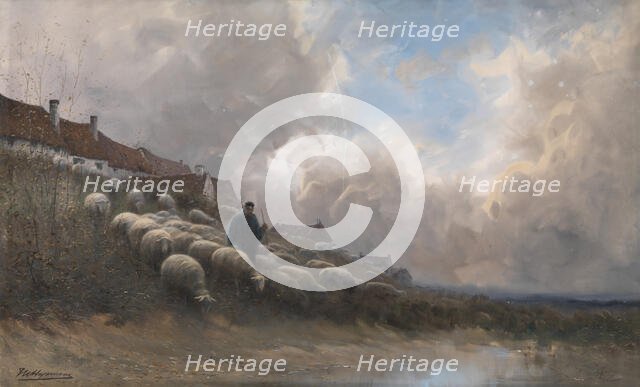 Landscape with Sheep, c1880-1910. Creator: Maurice Hagemans.