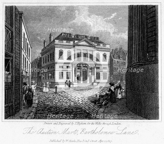 The Auction Mart, Bartholomew Lane, City of London, 1817.Artist: Thomas Higham