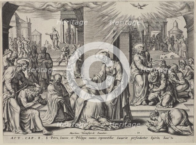 St Peter, St John and St Philip Laying Their Hands on the Baptised at Samaria. From: The Acts of The Creator: Philip Galle.