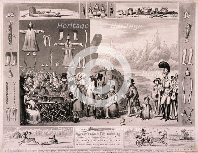Laplanders on display in the Egyptian Hall, London, 1822. Artist: Isaac Cruikshank