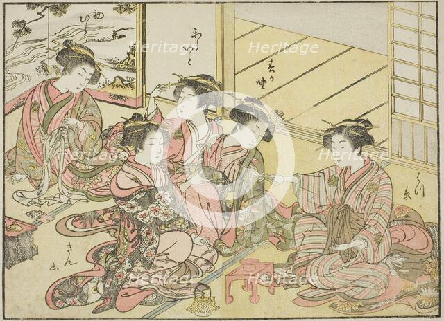 Courtesans of the Gakuiseya, from the book "Mirror of Beautiful Women of the Pleasure..., 1776. Creator: Shunsho.