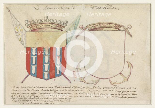 Coat of arms of Diderick van Waerdenborch and an empty coat of arms, 1656-1699. Creator: Anon.