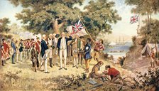 Captain James Cook taking possession of New South Wales in the name of the British Crown, 1770. Artist: Unknown