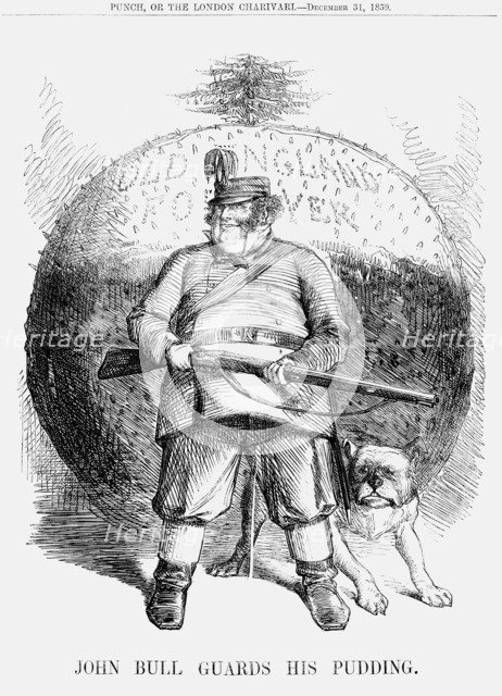'John Bull guards his Pudding', 1859. Artist: Unknown