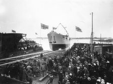Launching of the SS 'Torild', first ship built at the Landskrona Shipyard, Sweden, 1918. Artist: Unknown
