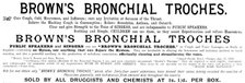 Advertisement for Brown's Bronchial Troches, 1895. Creator: Unknown.