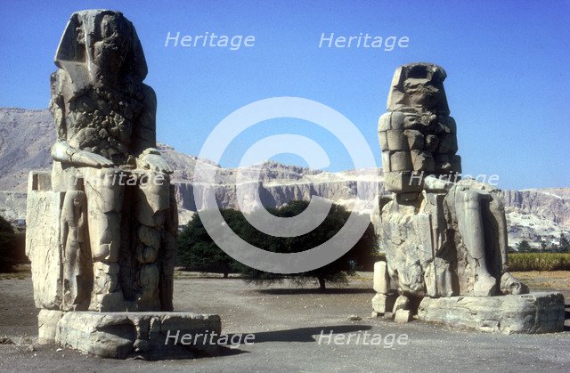 Frontal view of The Colossi of Memnon, Luxor West Bank, Egypt, c1400 BC. Artist: Unknown