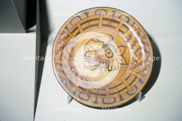 Pottery Plate with Deer motif, Mixtec, Cholula, Mexico, 1300-1521. Artist: Unknown.