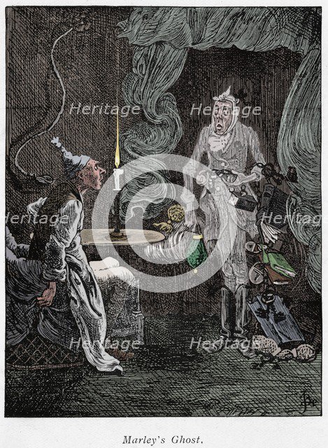 Scene from A Christmas Carol by Charles Dickens, 1843. Artist: Unknown.