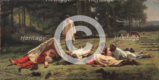 Rest at the Hay Harvest, 1887. Artist: Zhuravlev, Firs Sergeevich (1836-1901)