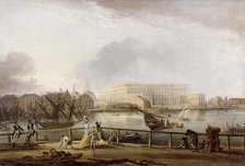 View of Stockholm Palace from the Skeppsholm Bridge, early 1780s. Creator: Elias Martin.