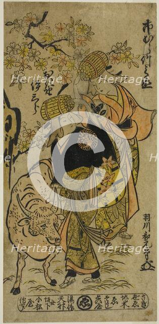 The Actors Ichimura Takenojo IV and Ogino Isaburo I as firewood peddlers in the play..., 1726. Creator: Hanekawa Wagen.