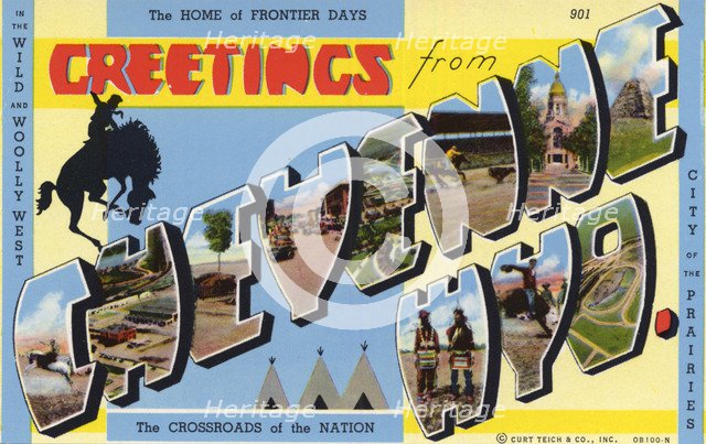 'Greetings from Cheyenne, Wyoming, the Crossroads of the Nation', postcard, 1940. Artist: Unknown