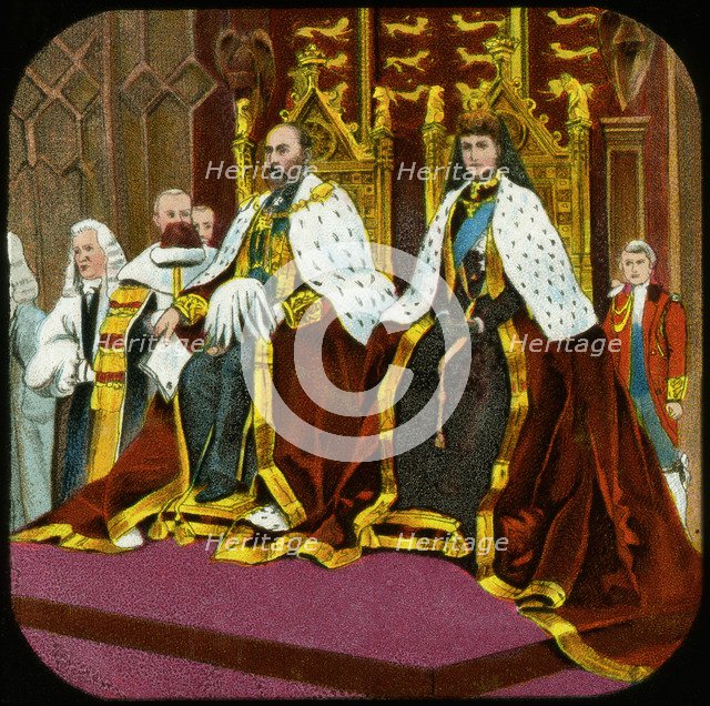 King Edward VII and Queen Alexandra, State Opening of Parliament, Westminster, c1902-1909. Artist: Unknown