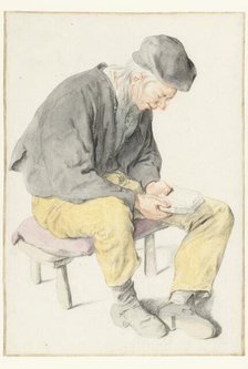 Seated Man Reading, Facing Right, 1690-1700. Creator: Cornelis Dusart.