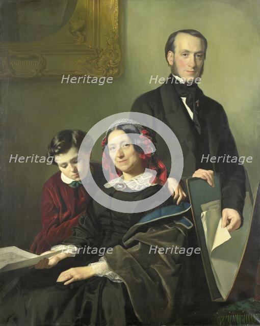 Mrs A.J. Schmidt-Keiser...with her brother J.N. Keiser and her ten-year-old son, 1858.  Creator: Jacob Spoel.