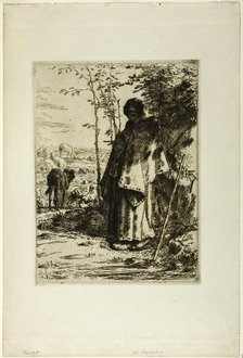 The Shepherdess Knitting, 1862. Creator: Jean Francois Millet.