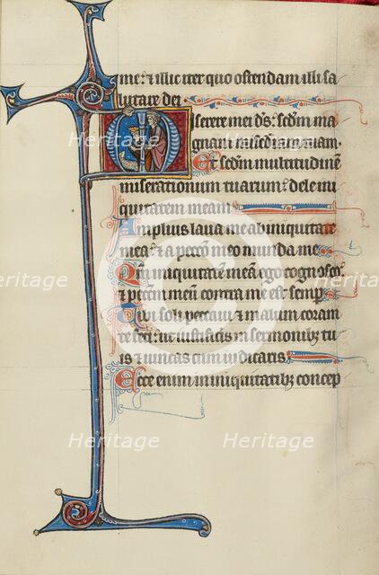 Initial M: Nathan Revealing the Lamb to David; Bute Psalter, text and illumination about 1285. Creator: Bute Master.