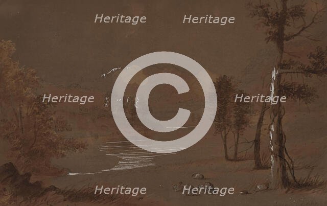 Lake and Mountain View, 19th century. Creator: Alfred Jacob Miller.