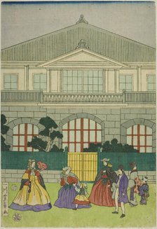 Residence of French Merchant at Port of Yokohama (Yokohama ko Furansu shokan no zu), 1866. Creator: Yoshikazu.