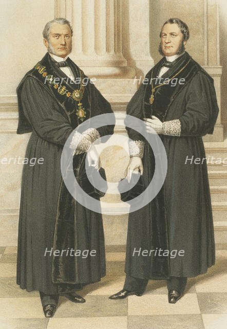 President of the Supreme Court of Justice (left) and Judge of Hearing (right), 1865.  Creator: Unknown.