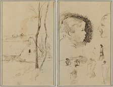 Landscape with a Cottage; Profile of Boy, Profile of Man, Two Women..., [verso], 1884-1888. Creator: Paul Gauguin.