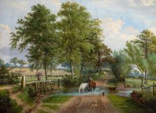 Rural Scene With Horses at Stream, 1870s. Creator:  J. Jolly.