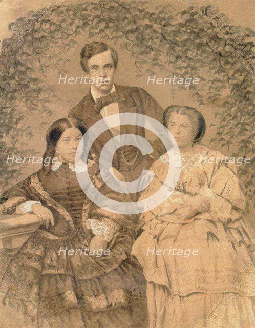 Sergei Mikhailovich Tretyakov with his wife Elizaveta Tretyakova and her sister Anna Alexeeva, 1850s
