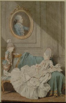 Madame Millin du Perreux and Her Son, with a Painted Portrait..., c. 1760. Creator: Louis Carmontelle (French, 1717-1806).