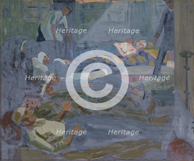 World War I: wounded sailors after treatment in a distributing station, c1918. Creator: Jan Gordon.