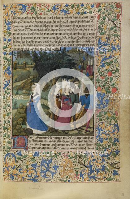 Young Men and Women Outdoors; Historia de duobus amantibus, about 1460-1470. Creator: Unknown.