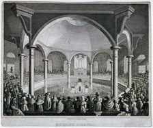 Interior view of Surrey Chapel with a service taking place, Southwark, London, c1815. Artist: J Wilmshurst