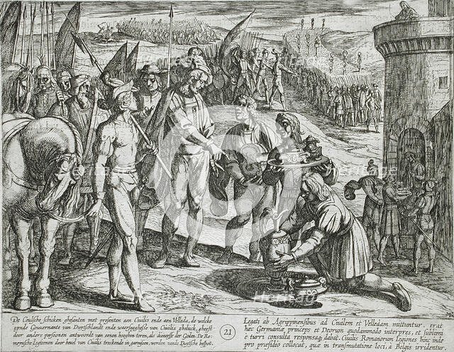 Envoys from Cologne Bring Presents to Civilis, Publshed 1612. Creator: Antonio Tempesta.