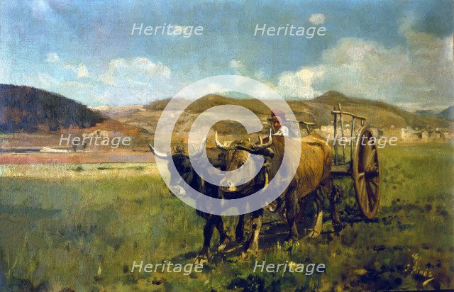 Landscape with plowing cows', by Joan Pinós.