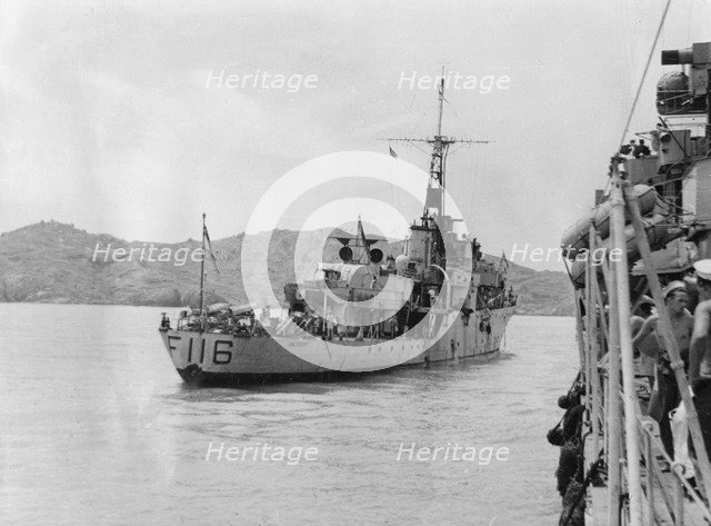 HMS Amethyst, after action on the Yangtze River, 20th April 1949. Artist: Unknown