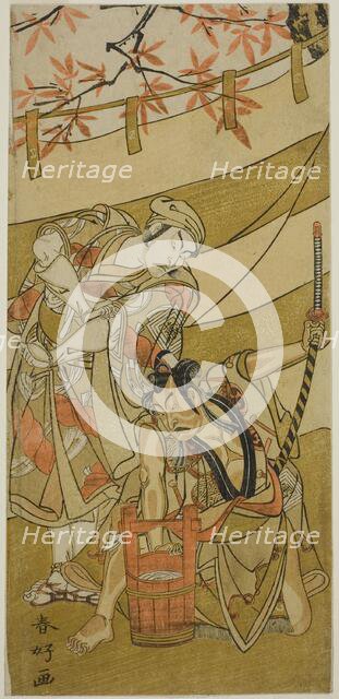 The Actors Ichikawa Raizo II as Kojiro Masahira (right) and Ichikawa Danzo IV as Doi no..., c. 1774. Creator: Katsukawa Shunko.